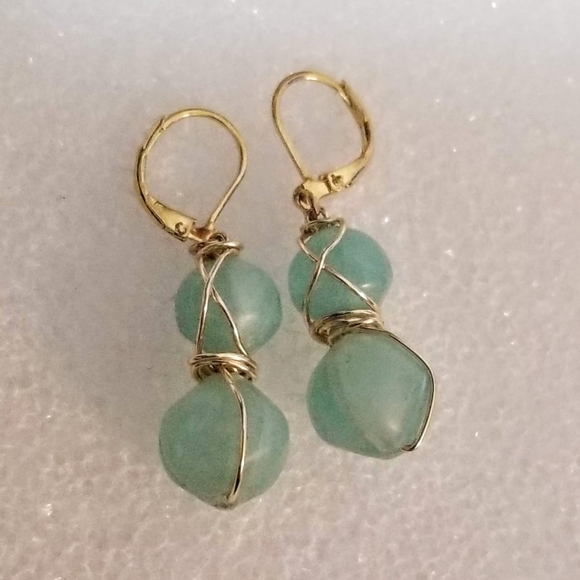 Beautiful Frosted beaded Wire wrapped Earrings - Picture 4 of 4